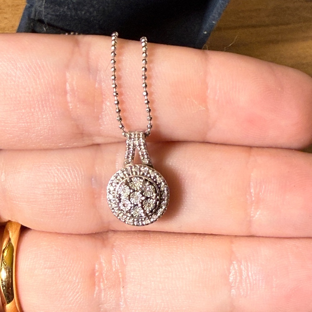 Diamond Cluster Pendant 925 Sterling Silver Women’s Necklace